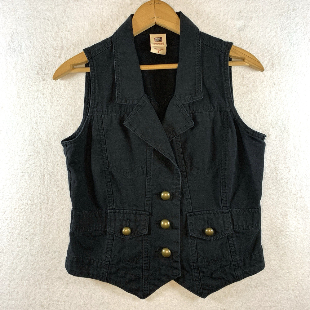 Vintage Faded Glory Womens Y2K Denim Vest Top Sz 4 Black Western Cottage‎ Layer